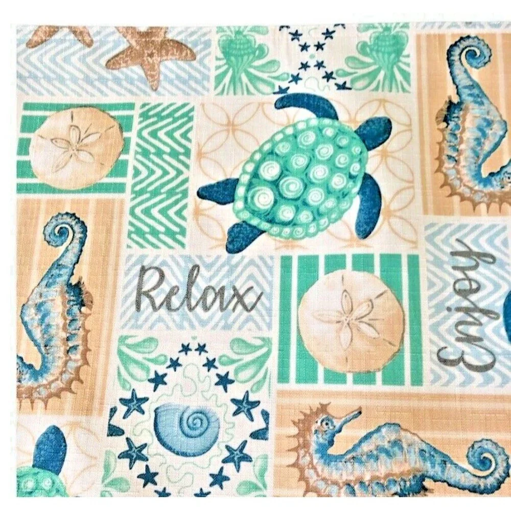 Sea Turtle Fabric Placemats Set of 4 Seahorse Shell Sand Dollar Beach Coastal